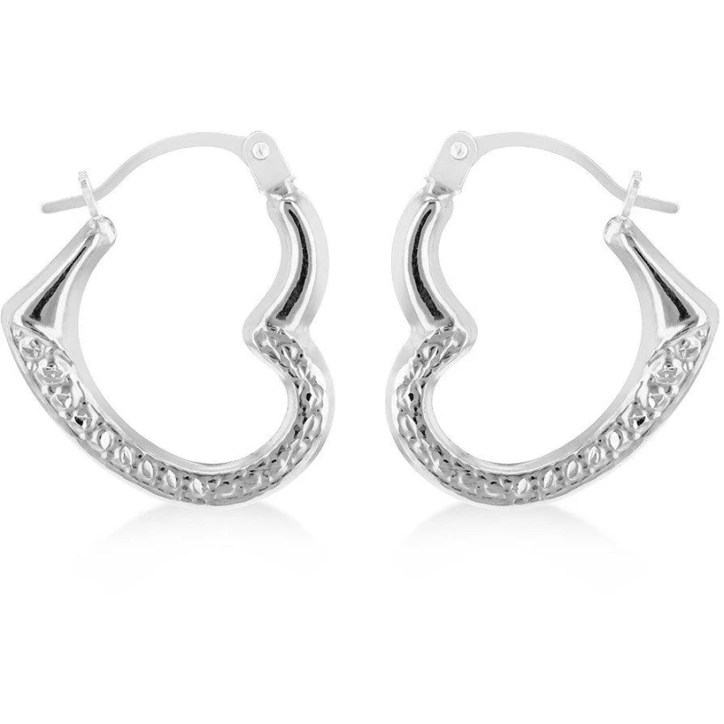 Image of Be You 9ct Gold Open Heart Half Patterned Creole Earrings White Gold female One Size