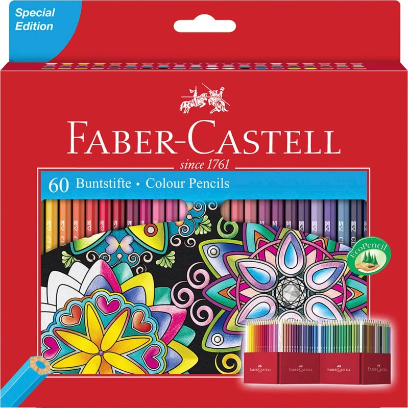 Image of Faber-Castell 111260 Colour Pencils (Pack of 60)3.5 x 18.6 x 21 cm; 399.16 Grams 1 Multicoloured