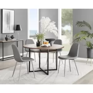 Image of Furniturebox Adley Brown Wood 120cm Storage Dining Table & 4 Grey Corona Silver Leg Faux Leather Chairs