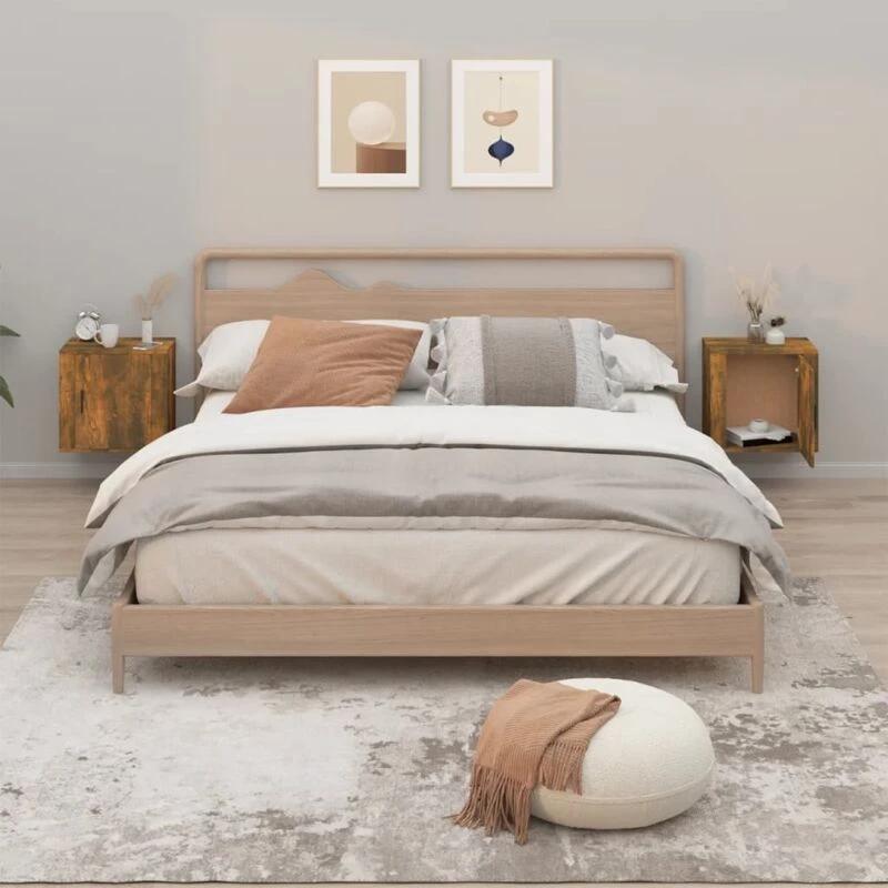 Image of Vidaxl Wall-mounted Bedside Cabinets 2 Pcs Smoked Oak 50X30X47 Cm, Brown 816875