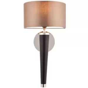 Image of Dimmable LED Wall Light Walnut & Silver Effect Shade Modern Wooden Lamp Fitting