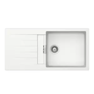 Image of Single Bowl Inset White Granite Kitchen Sink with Reversible Drainer - Rangemaster Schock Primus D-100L