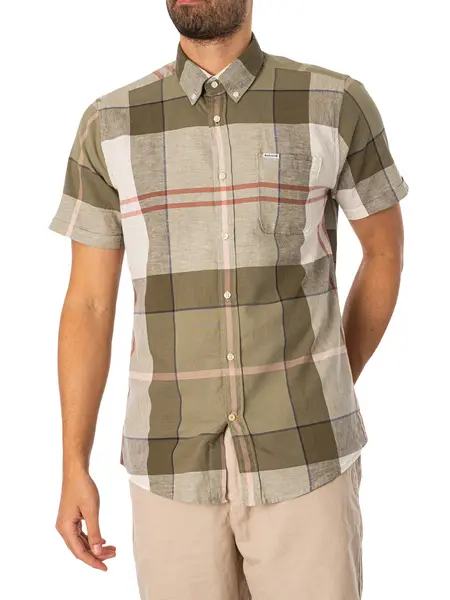 Image of Barbour Douglas Tailored Short Sleeved Shirt Glenmore Olive Tartan S