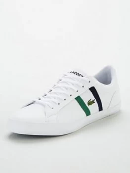 Image of Lacoste Lerond Side Stripe Leather Trainers - White, Size 7, Men