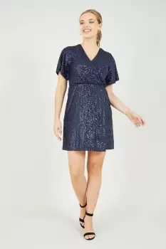 Image of Navy Sequin 'Nabil' Kimono Sleeve Wrap Dress