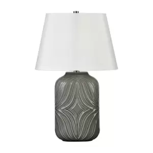 Image of Table Lamp Diamond Sculpted Patters Off White Shade Grey Glaze LED E27 60W