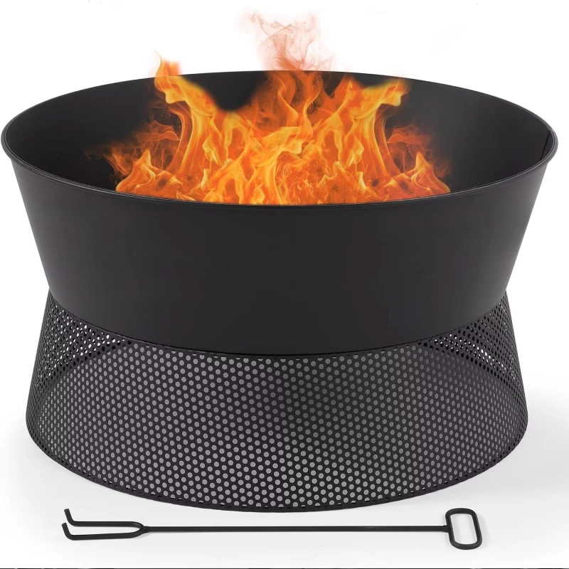 Image of VonHaus Steel Garden Fire Pit Bowl with Poker Black unisex