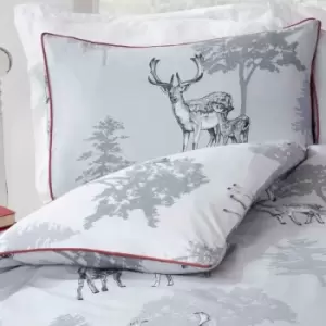 Image of Sherwood Woodland Deer Grey King Size Reversible Duvet Cover Sets Piped Edge Bedding Set - Grey