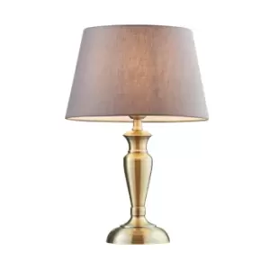 Image of Table Lamp Antique Brass & Charcoal Grey Cotton 60W E27 Bedside Light