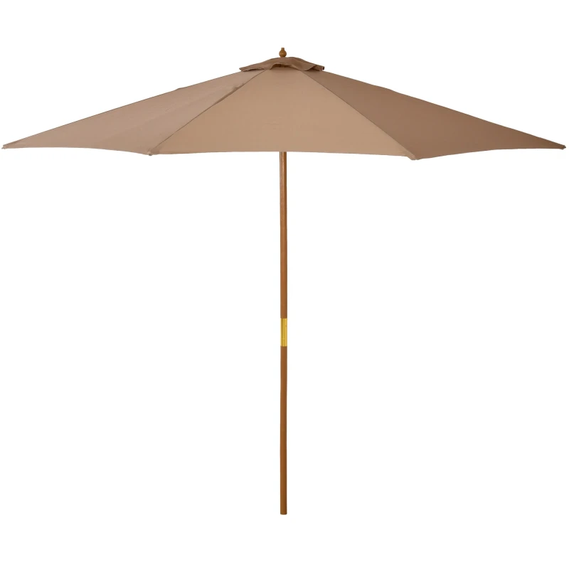 Image of Outsunny 3m Fir Wooden Garden Parasol Sun Shade Outdoor Umbrella Canopy Khaki