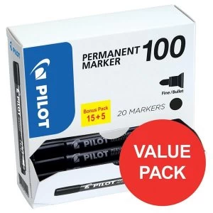 Image of Pilot SCA 100 Bullet Tip 4.5mm Tip Width 1.0mm Line Width Permanent Marker Black Pack of 20