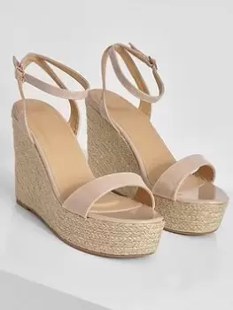 Image of Boohoo Patent Wedge Sandal - Nude, Beige, Size 7, Women