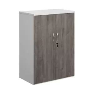 Image of Duo double door cupboard 1090mm high with 2 shelves - white with grey oak doors