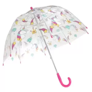 Image of X-Brella Childrens/Kids Transparent Unicorn And Rainbow Themed Stick Umbrella (Kids) (Unicorn/Rainbow)