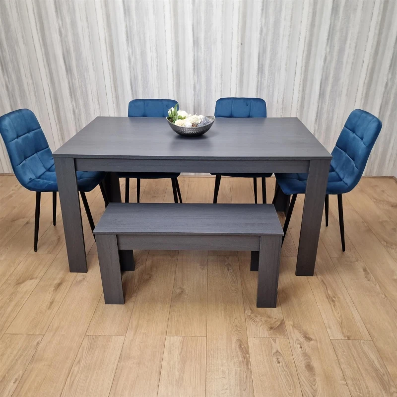 Image of KOSY KOALA Wooden Dining Table Set with 4 Chairs and a Bench Dining Room and Kitchen table set of 4 Dark Grey