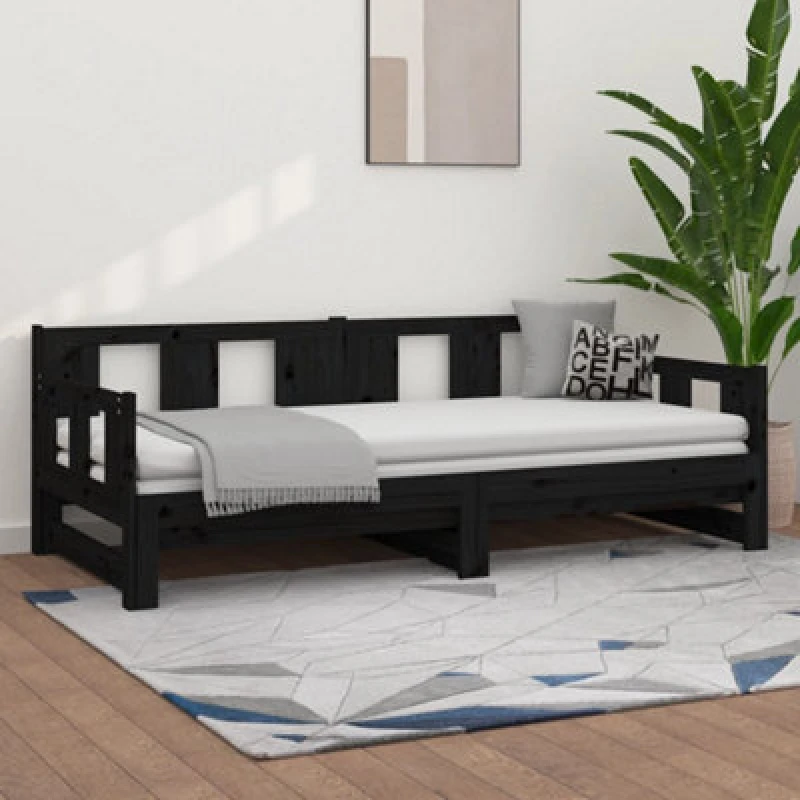 Image of Vidaxl Pull-Out Day Bed Without Mattress Black Solid Wood Pine 2X Cm