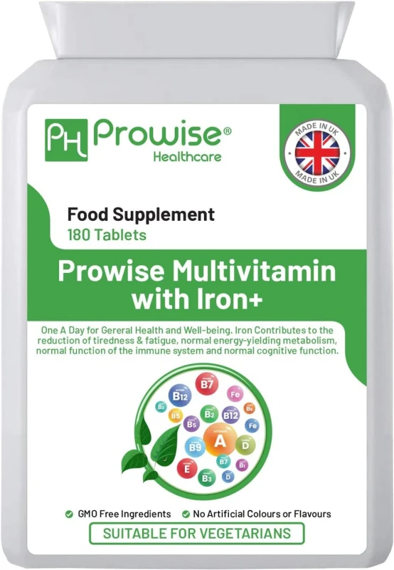 Image of Prowise Healthcare Multivitamin & Iron 180 Tablets (6 Months Dose) Immune Support - Suitable for Vegetarians - Made In UK by Prowise None unisex