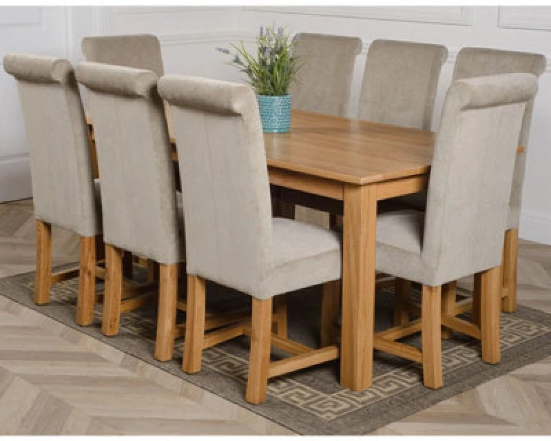 Image of Thats Furniture Oslo 180 x 90cm Large Oak Dining Table & 8 Washington Fabric Chairs in Grey Grey Unisex 180 x 90 cm