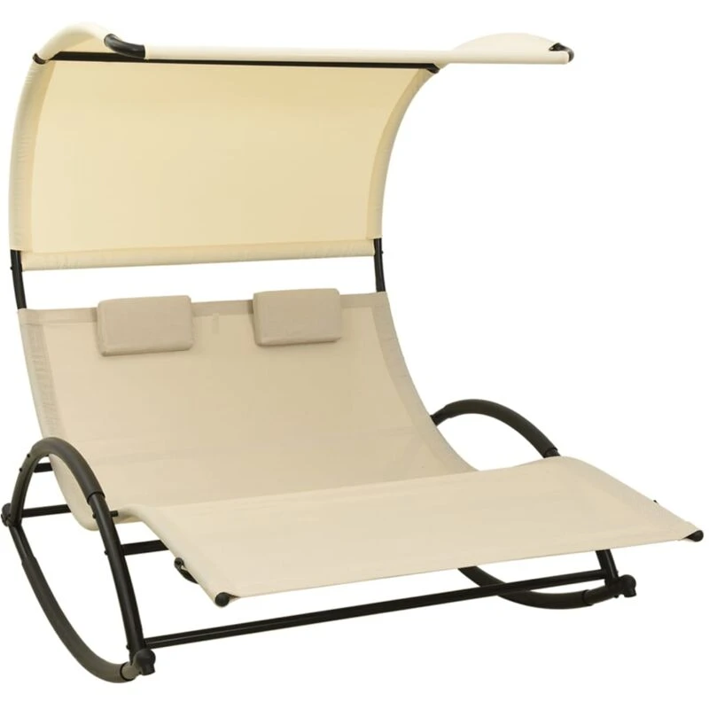 Image of VIDAXL Double Sun Lounger with Canopy Textilene Cream vidaXL 8720286087015