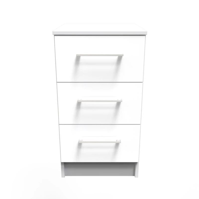 Image of Chester 3 Drawer Bedside Cabinet In White Gloss (Ready Assembled)