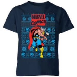 Image of Marvel Avengers Thor Kids Christmas T-Shirt - Navy - 9-10 Years