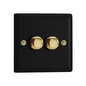 Image of Varilight LED V-Pro 2 Gang Rotary Dimmer Switch Matt Black with Brass Knobs