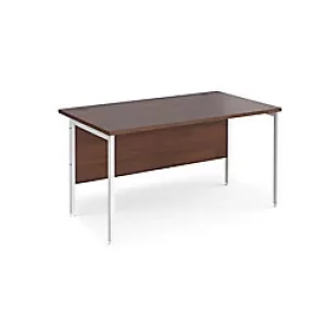 Image of Rectangular Straight Desk Walnut Wood H-Frame Legs White Maestro 25 1400 x 800 x 725mm