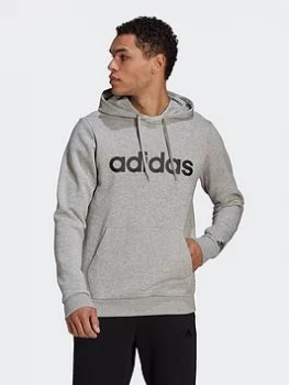 Image of adidas Essentials Linear Logo Hoodie, Grey/Black Size M Men