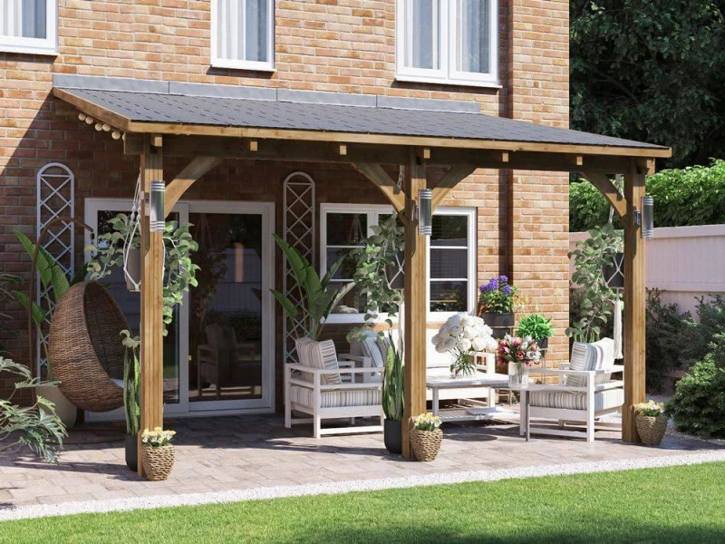 Image of Dunster House Lean To Wooden Gazebo Canopy Kit 4M X 3M Patio Garden Shelter With Roof Shingles Leviathan