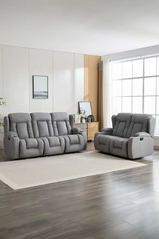 Image of More4Homes Caesar 2+3 Seater Grey Technology Fabric Modern Manual Recliner Sofa Set Grey
