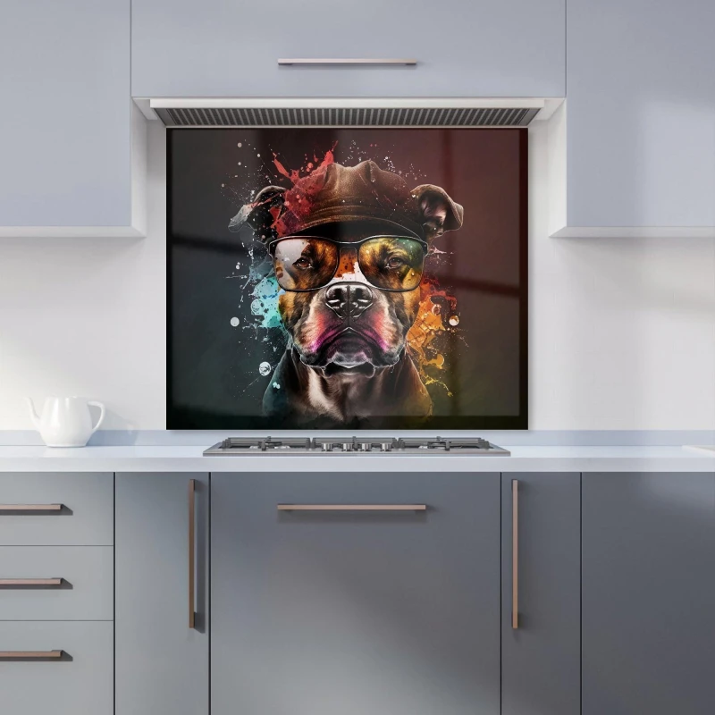 Image of Warren Reed - Designer Staffy Bull Terrier Dog Splashart Kitchen Splashback Size: 600mm x 750mm Multicolor Unisex 600mm x 750mm