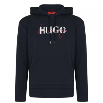 Image of Hugo Boss Double Logo Pullover Hoodie Navy Size L Men