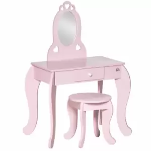 Image of Homcom Kids Vanity Table & Stool Girls Dressing Set Make Up Desk With Mirror