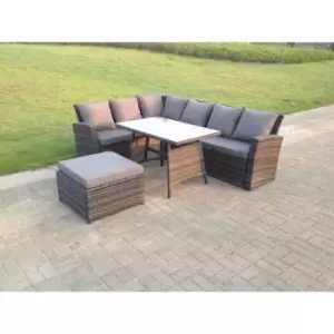 Image of Fimous 6 Seater Outdoor Dark Grey Rattan Lounge Complete Sofa Set with Dining Table and Footstool