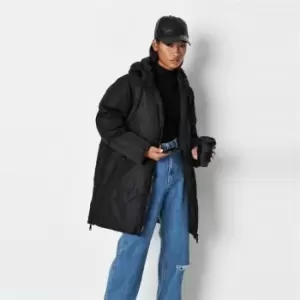 Image of Missguided Longline Hooded Puffer Coat - Black