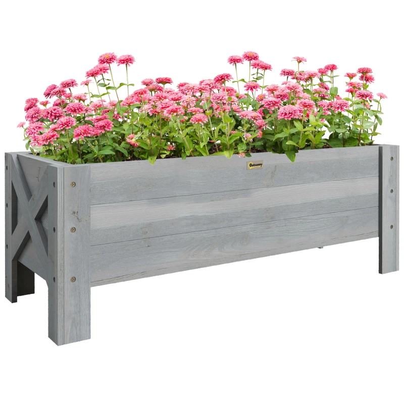 Image of Outsunny Wooden Garden Raised Bed Planter Grow Containers Pot - 100x36.5x36cm TJ Hughes Grey 5061025113521