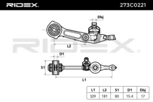 Image of RIDEX Suspension arm Front Axle Right 273C0221 Track control arm,Wishbone MERCEDES-BENZ,S-Klasse Limousine (W220)