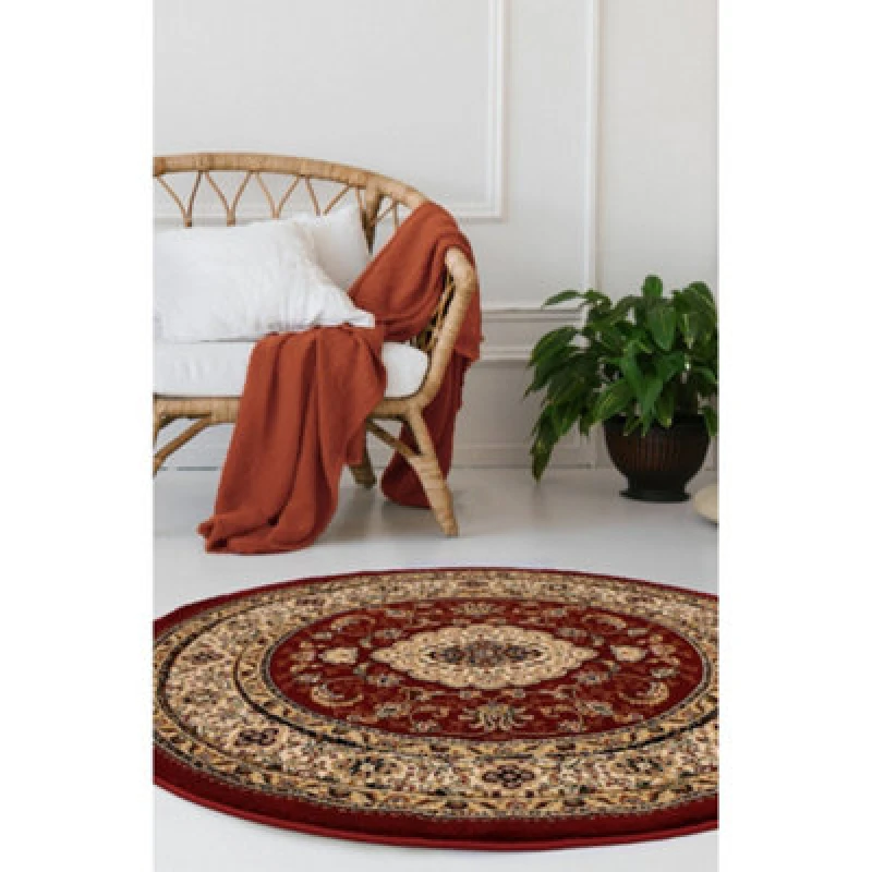 Image of Melrose Classic Traditional Red Vintage Round Rug 133X133Cm