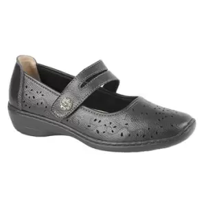 Image of Boulevard Womens/Ladies Touch Fastening Perforated Bar Casual Leather Shoes (4 UK) (Black)