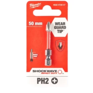 Image of Milwaukee Shockwave Impact Duty Phillips Screwdriver Bits PH2 50mm Pack of 1