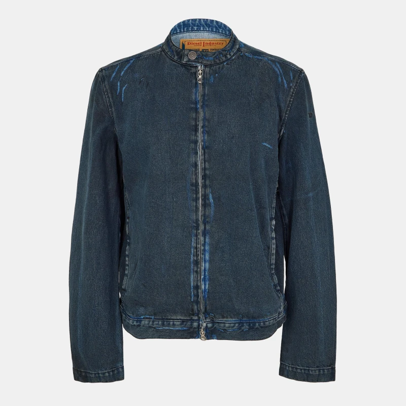 Image of Diesel Mens Aviation-Inspired Ribbed Zip Bomber Jacket Blue Denim male S