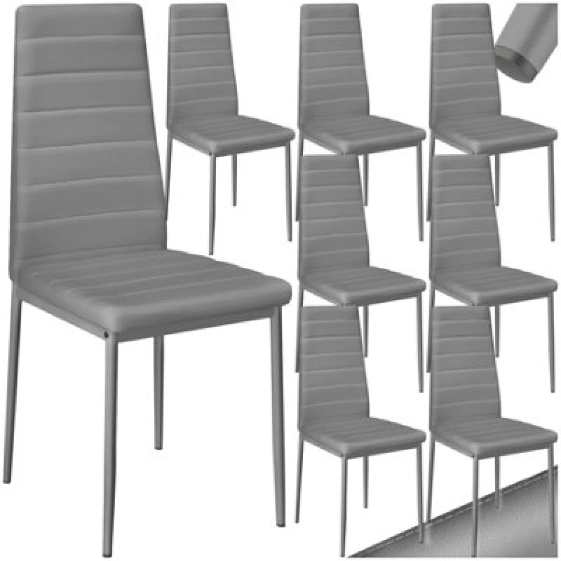 Image of Tectake Set Of 8 Dining Chairs - High Backrest, Padded, Synthetic Leather - Grey