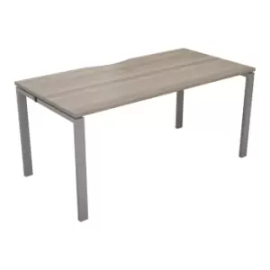 Image of CB 1 Person Bench Desking with Cut Out and Silver Frame - 1200mm - Grey Oak