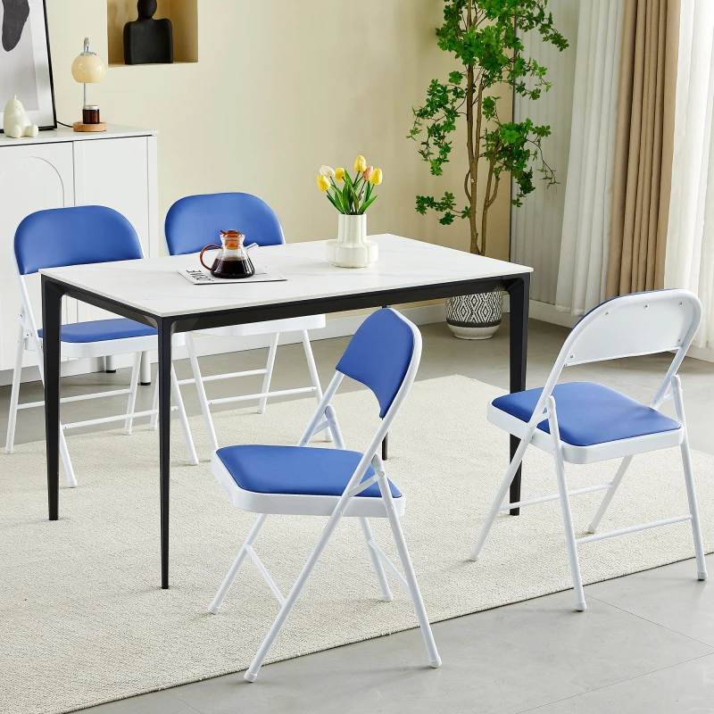 Image of MCC Direct Set of 4 Folding Dining Chairs Metal Frame Padded Seats Blue