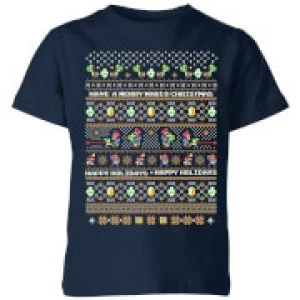 Image of Nintendo Super Mario Yoshi Have A Merry Mario Christmas Kid's T-Shirt - Navy - 9-10 Years