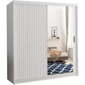 Image of Wave Sliding Mirror Door wardrobe with Adjustable Shelves & Hanging Rails White - 150cm - White