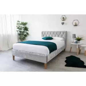 Image of Cosford Silver Crushed Velvet Sleigh Bed Double 4ft6 - Silver