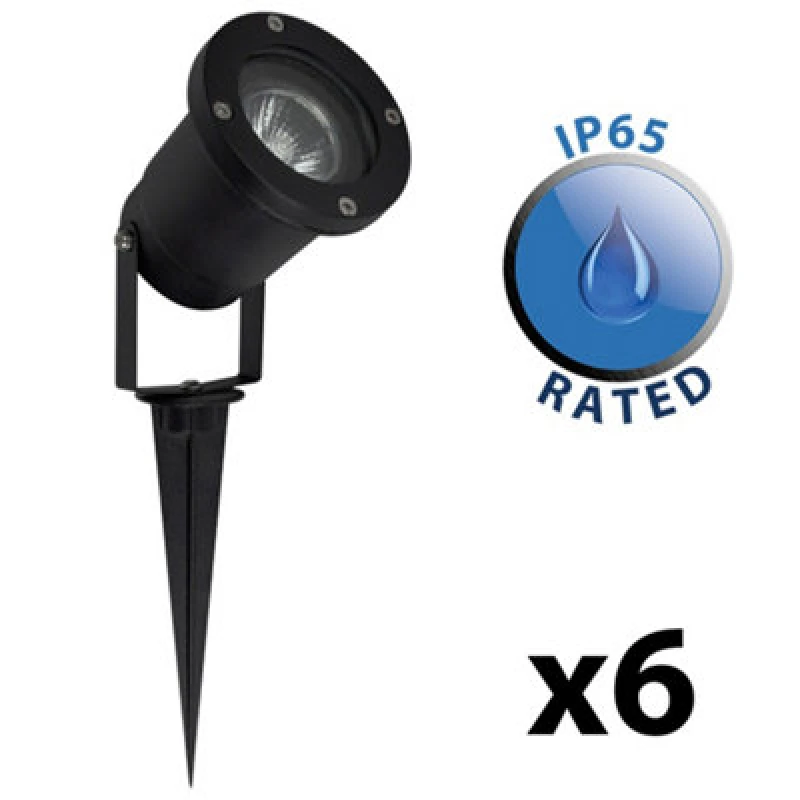 Image of ValueLights Derwent Set of 6 Black Outdoor Ground Spike Light Black