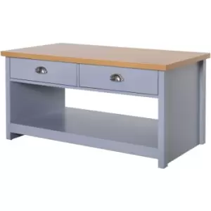 Image of Coffee Table w/ 2 Drawers Open Display Wood Effect Tabletop Retro Style - Homcom
