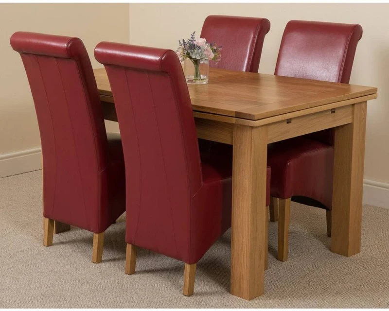 Image of Thats Furniture Richmond 140-220cm Oak Extending Dining Table + 4 Montana Leather Chairs in Red Red Unisex